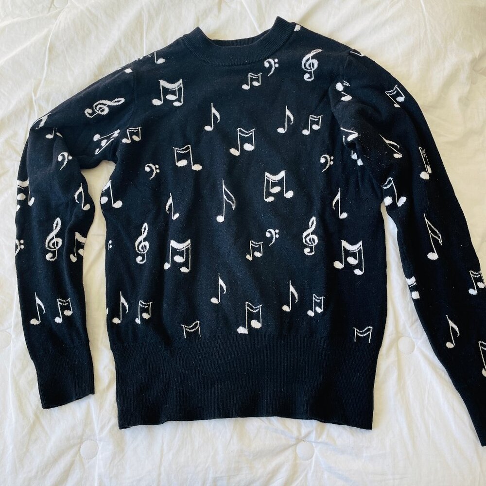 Black & White Music Notes 100% Cotton Sweater
